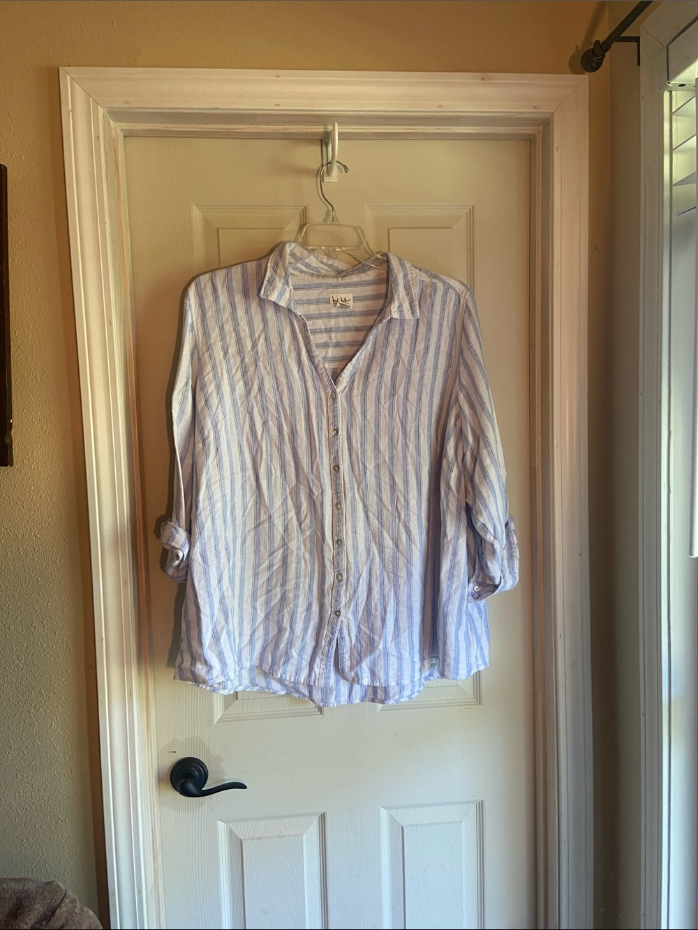 Nicole Miller Light Blue and White Striped Button-Down Shirt